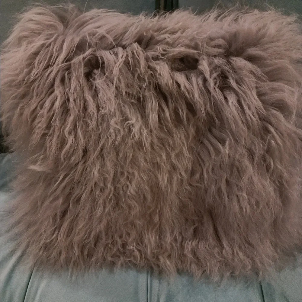 West Elm Mongolian Lamb Fur Throw Pillow Cover Pearl Gray 12 X 16